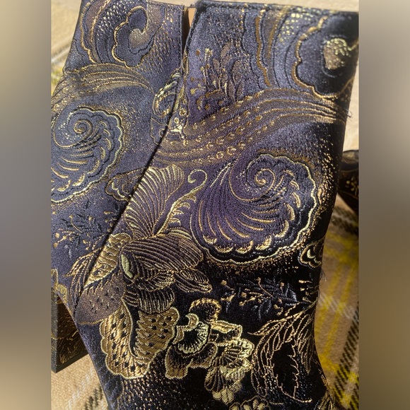 Franco Sarto Olympia Black and Gold Asian Inspired Embroidered Ankle Booties - Picture 5 of 9
